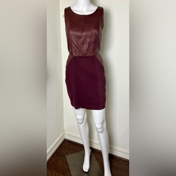 Anthropologie Sachin + Babi Carolina Lamb Leather & Stretch Cotton Mini Dress - Picture 2 of 12